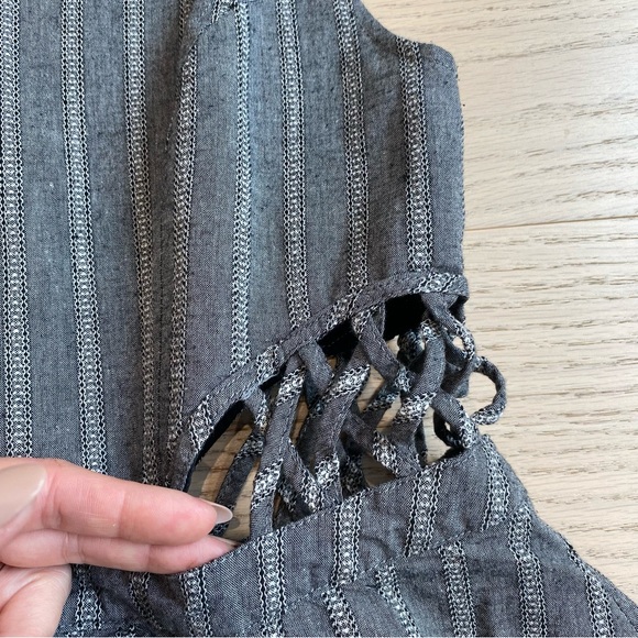 Very J. Grey Striped Dress, 100% Cotton, Mini, Cutouts, Women's US L - Picture 10 of 13